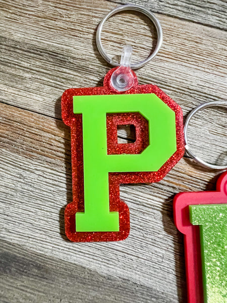 Varsity letter keychain