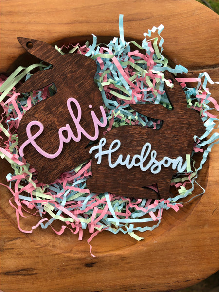 Wood bunny easter basket tags